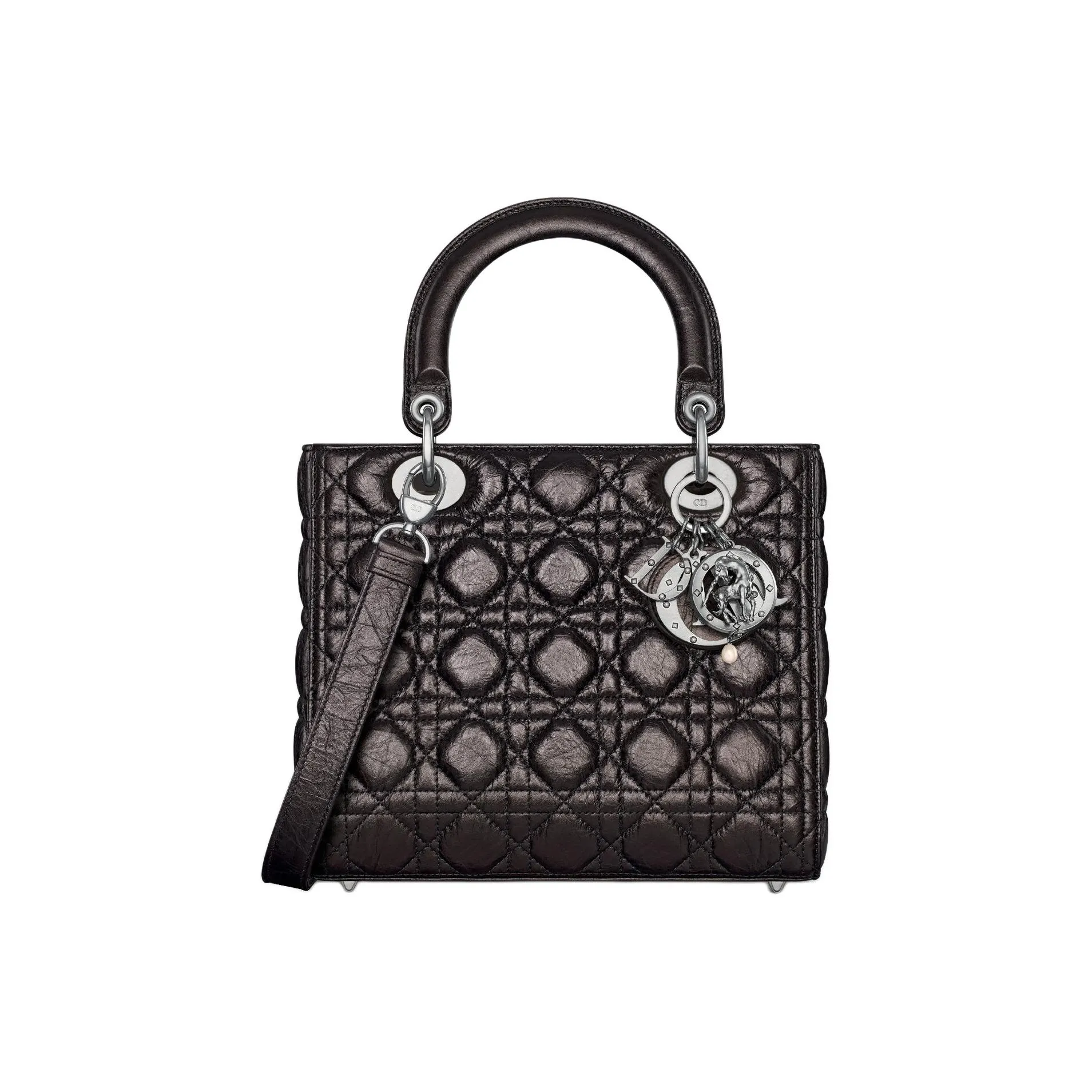 DIOR Lady Dior Calfskin Lady Dior Bag, One Shoulder Handbag Medium Size Women's Black