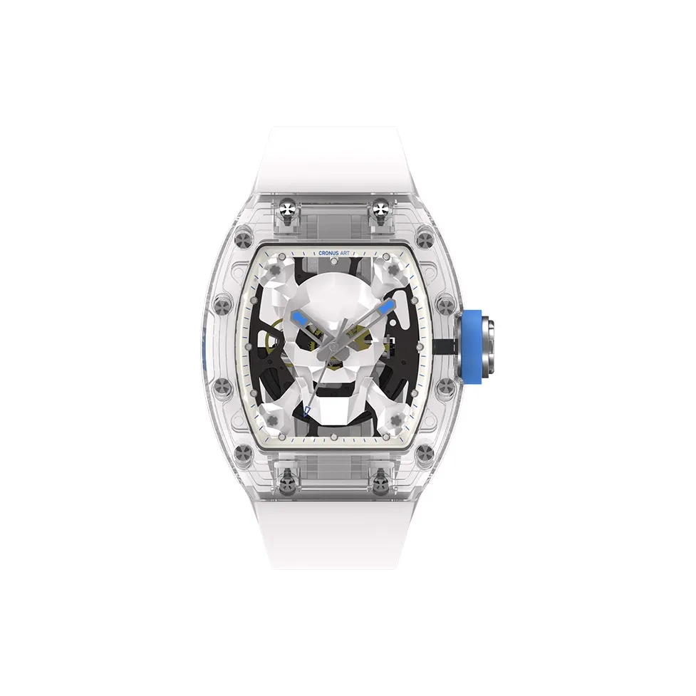 CRONUSART Cross Skull Automatic Mechanical Movement Rubber Strap Watch Unisex White Dial