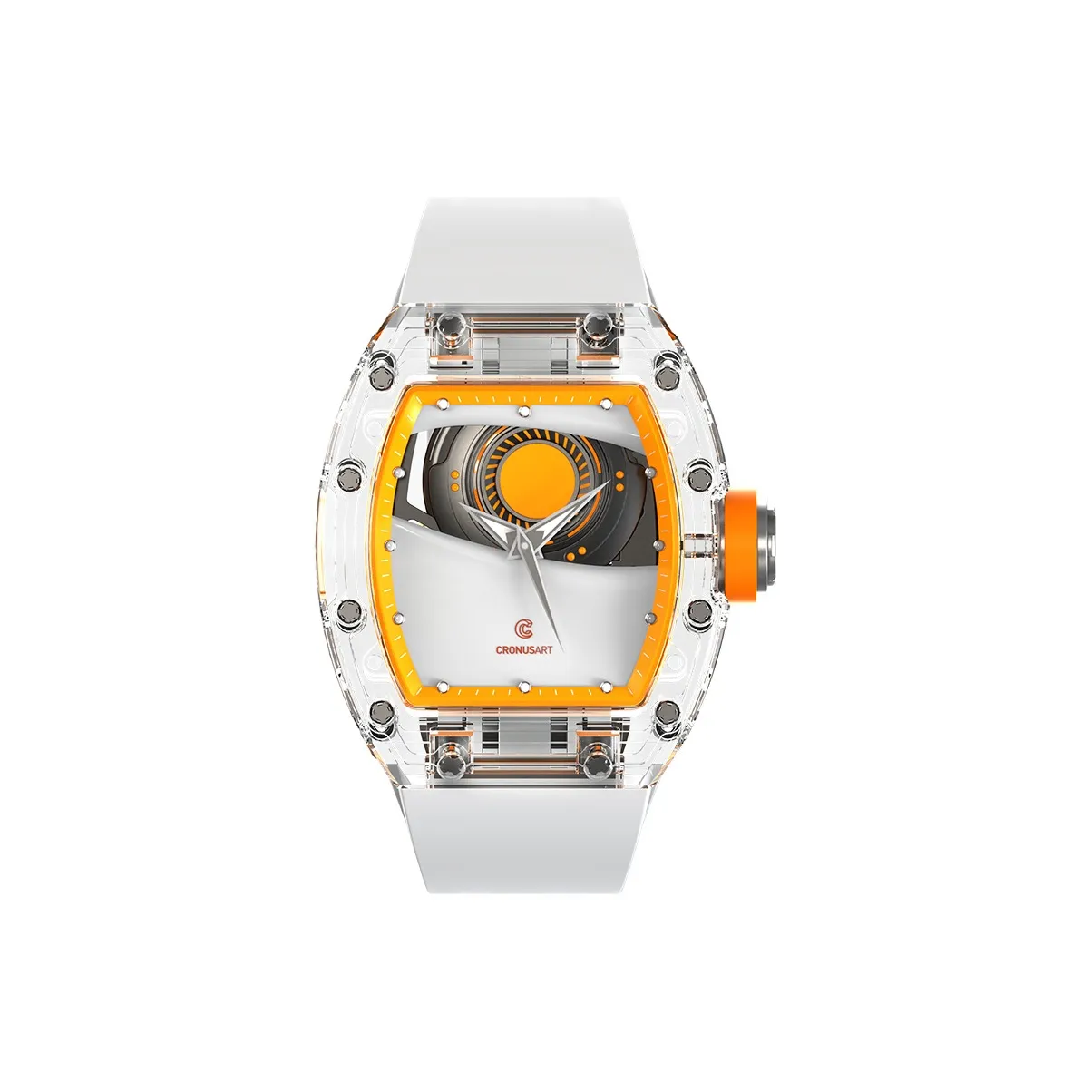 CRONUSART Крест Juzhong'S Eye Автоматический Механический Механизм Экологичный Ремешок из Фторкаучука Часы Унисекс Белый Циферблат