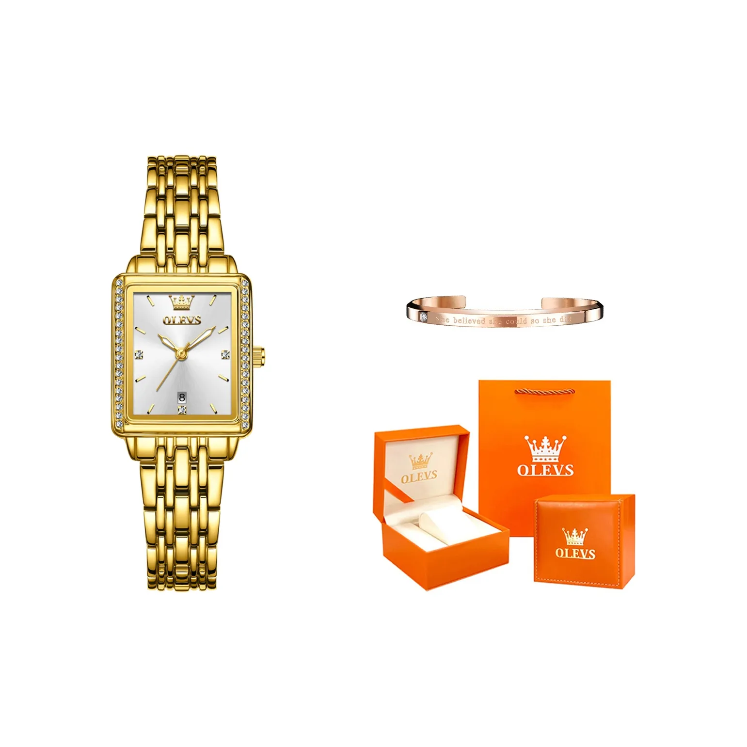 OLEVS Кварцевый механизм Часы Женские Золотистый циферблат