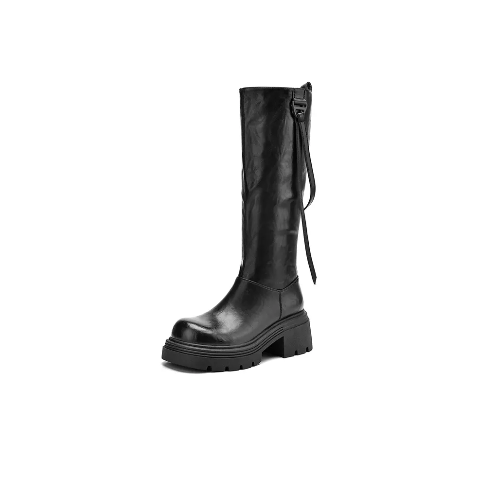 JOSINY Vintage Versatile Модный Knight Boots Колено Высокие сапоги Высота каблука 6,5 см Женские Черный