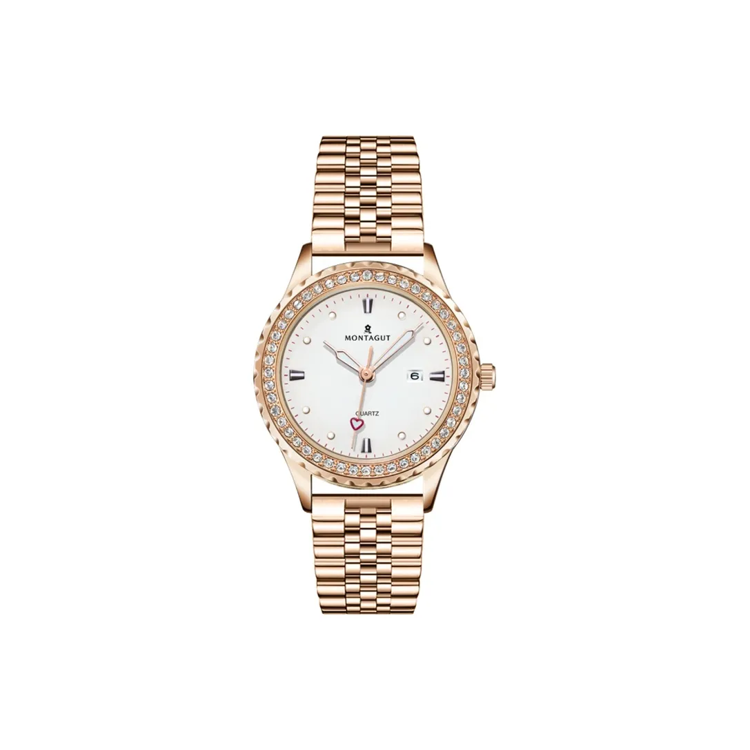 Montagut Heart Series Кварцевый механизм Нержавеющая сталь Ремешок Женские часы Синий циферблат