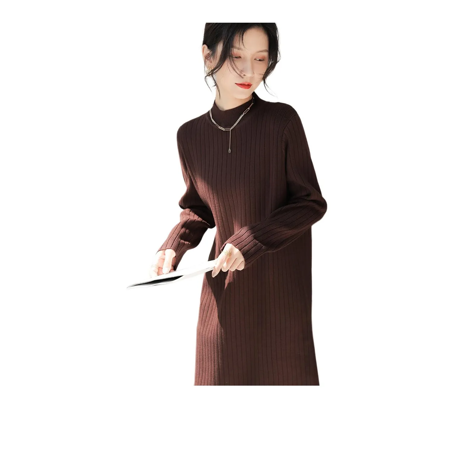 DianThia Long Sleeved Dresses Women's Coffee