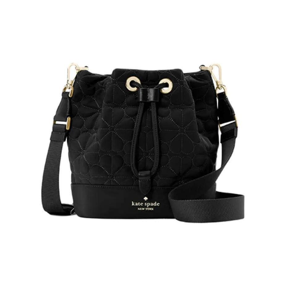 Kate Spade Flower Fabric Bucket Bag, Shoulder Bag, Crossbody Bag Mini Women's Black