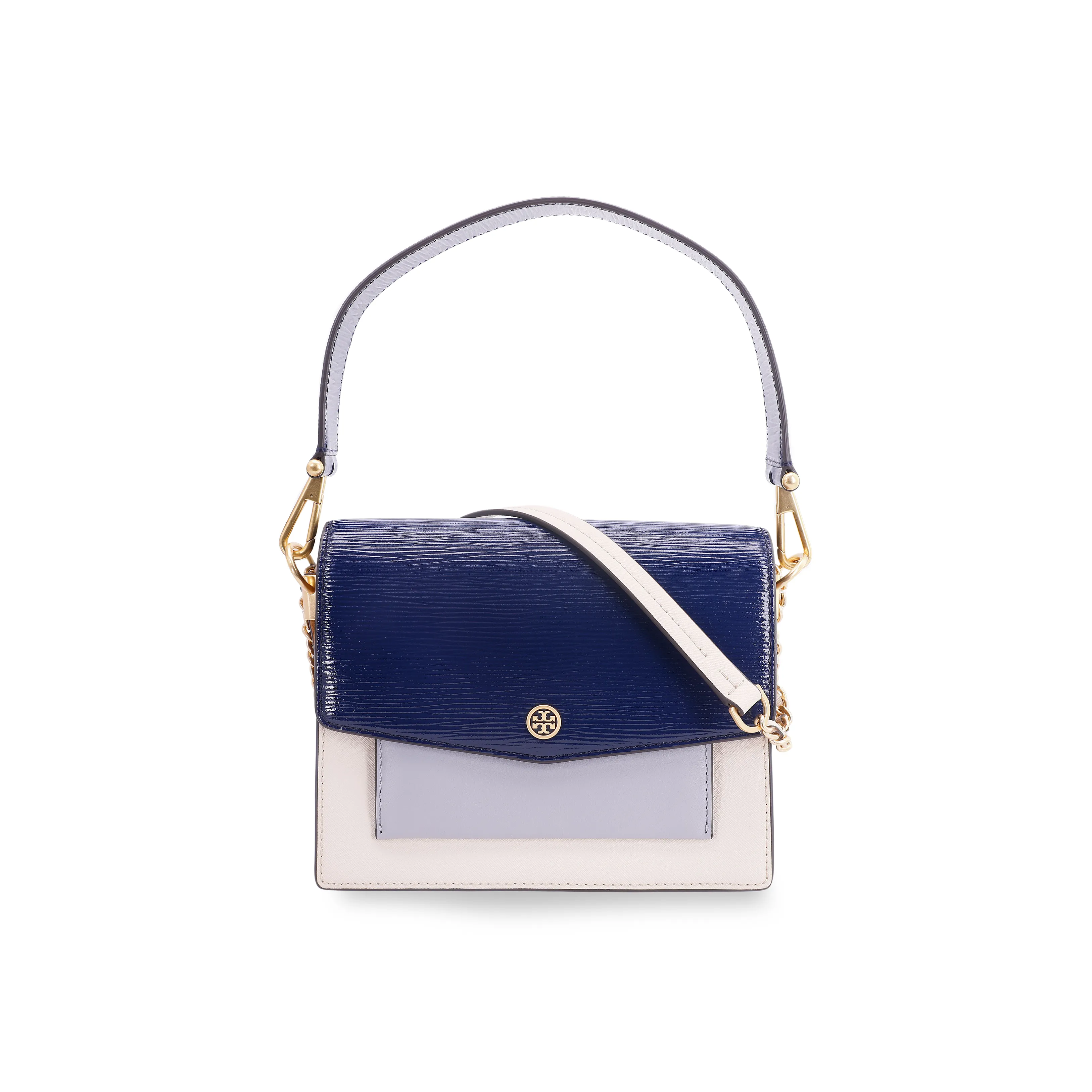 TORY BURCH Robinson Cow Leather Shoulder Bag, Crossbody Bag, Handbag Medium Size Women's Marine Blue Multicolor
