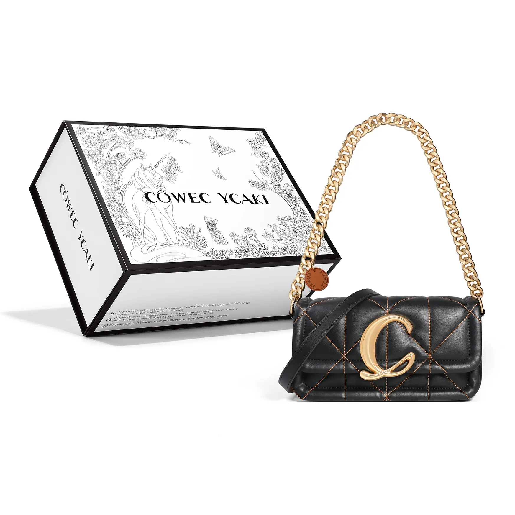 COWEC YCAKI Коровья кожа с синтетической кожей сумка на плечо средний размер женский черный экрю джинсовый синий