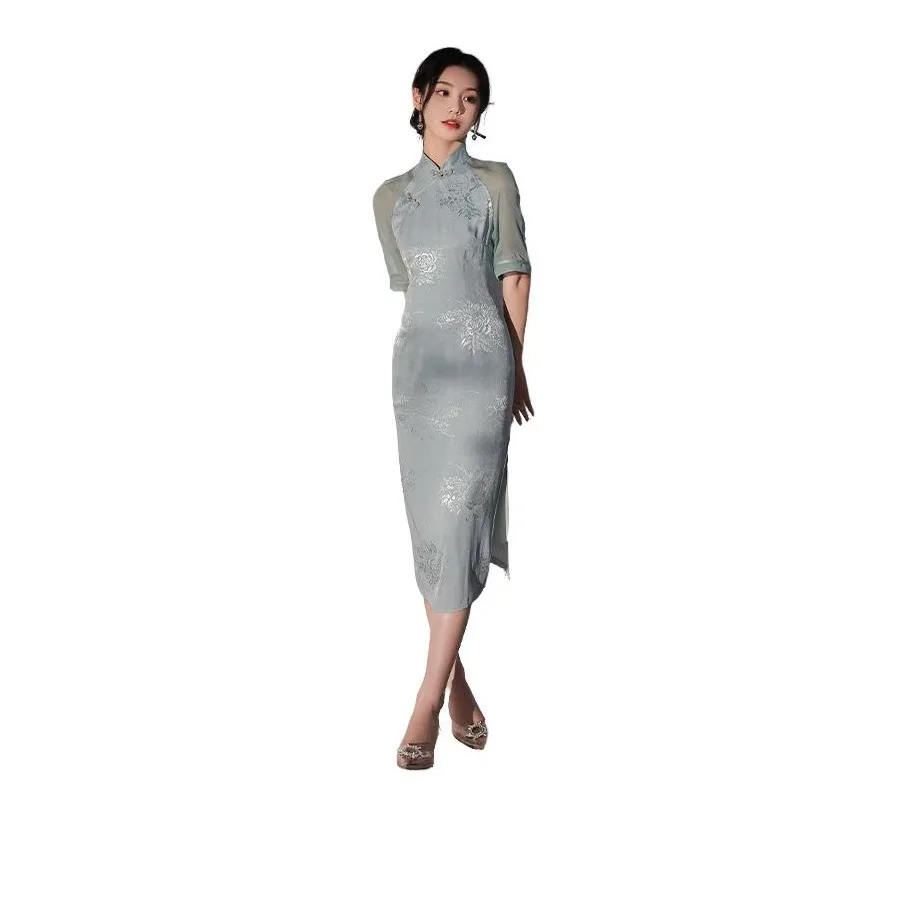 Red Colored Clothes Cheongsam Women's Satin Rose