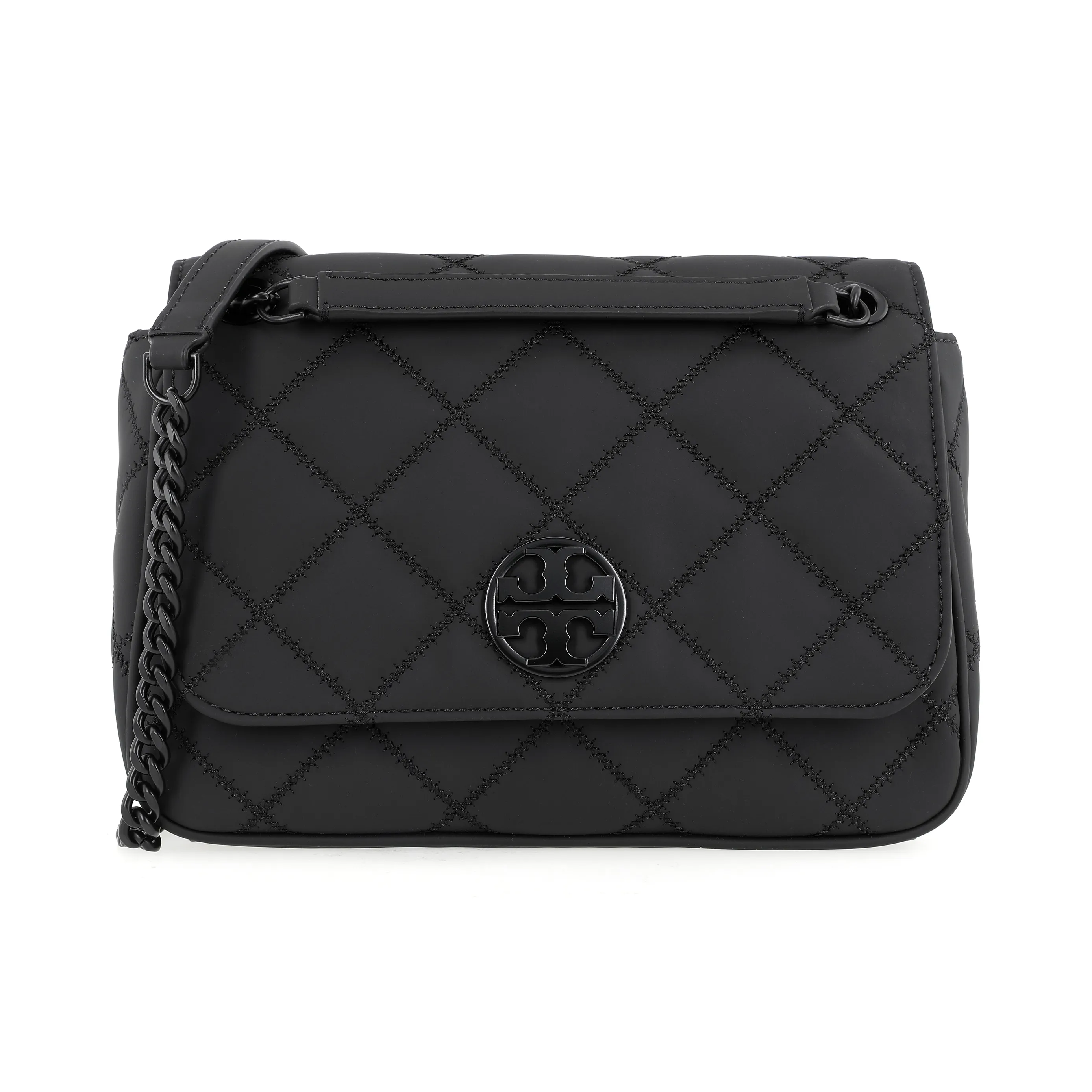 TORY BURCH TB Willa Matte Leather Messenger Bag, Portable Crossbody Bag, Shoulder Bag Trumpets Women's Black Gray