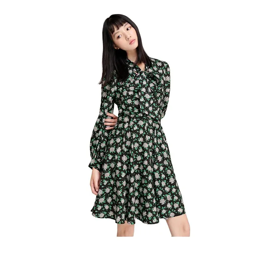 Hopeshow Long Sleeved Dresses Women's Green Floral