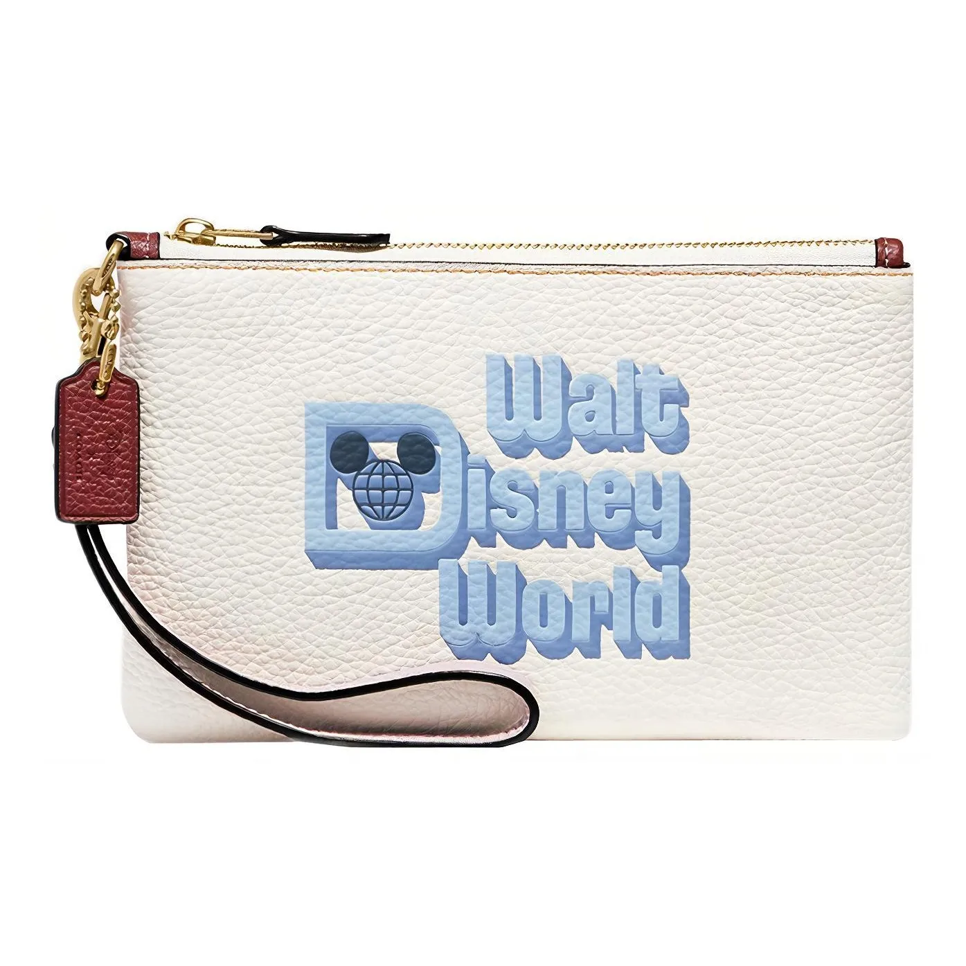 COACH × Disney, Collaboration Wristlet Pebbled Leather Clutch Trumpets Women's White