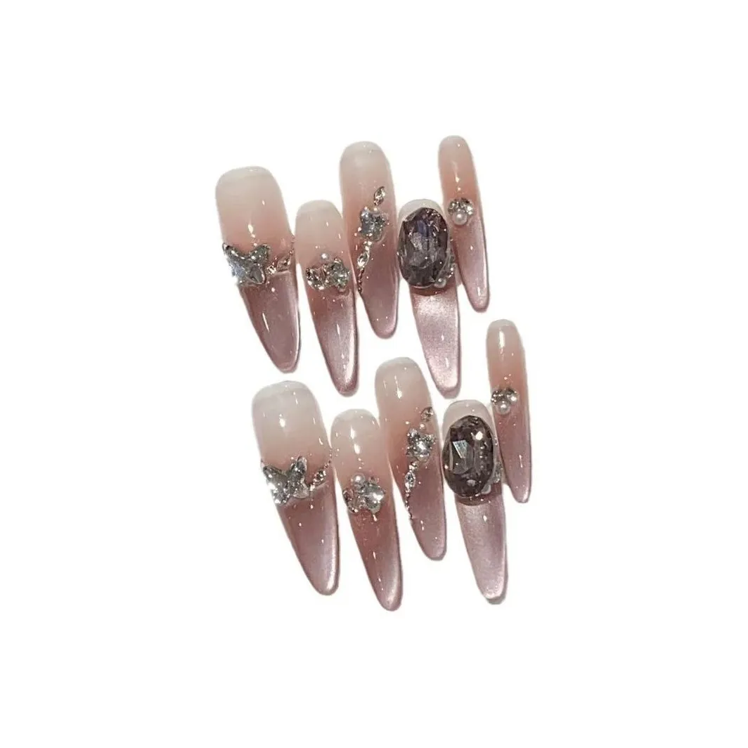 LIANJING [Фиолетовый Пламя] Pure Desire Розовый Градиент Боковая сторона Свет Кошачий глаз Диагональный Многоугольный K9 Овал Ромб 40 мм Заостренный Тип