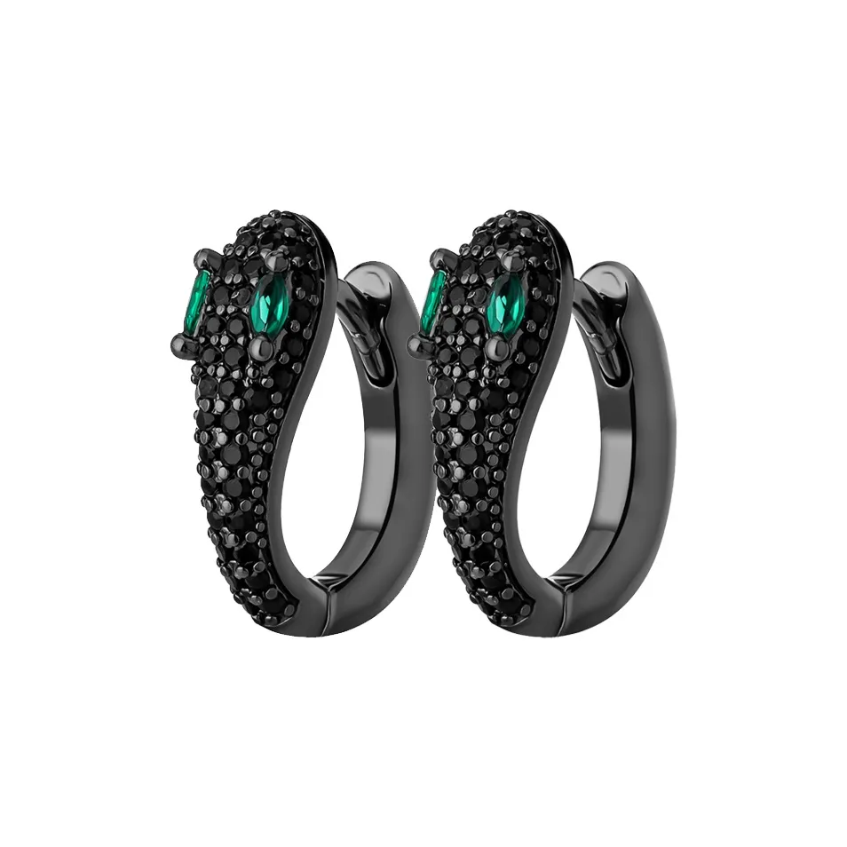 GUDUD Titanium Steel Material Black Green Color Scheme Hoop Earrings Unisex