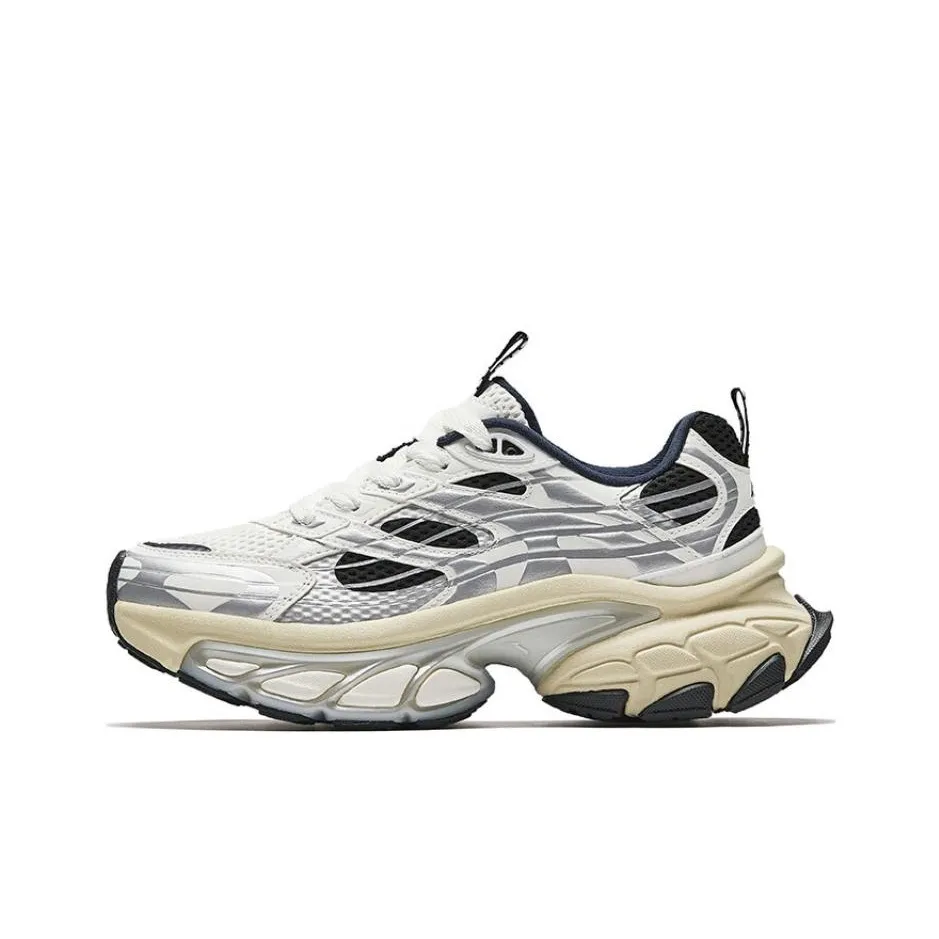 Anta Cushioned Slip Resistant Warm Low Top Chunky Sneakers Women's White Silver Black