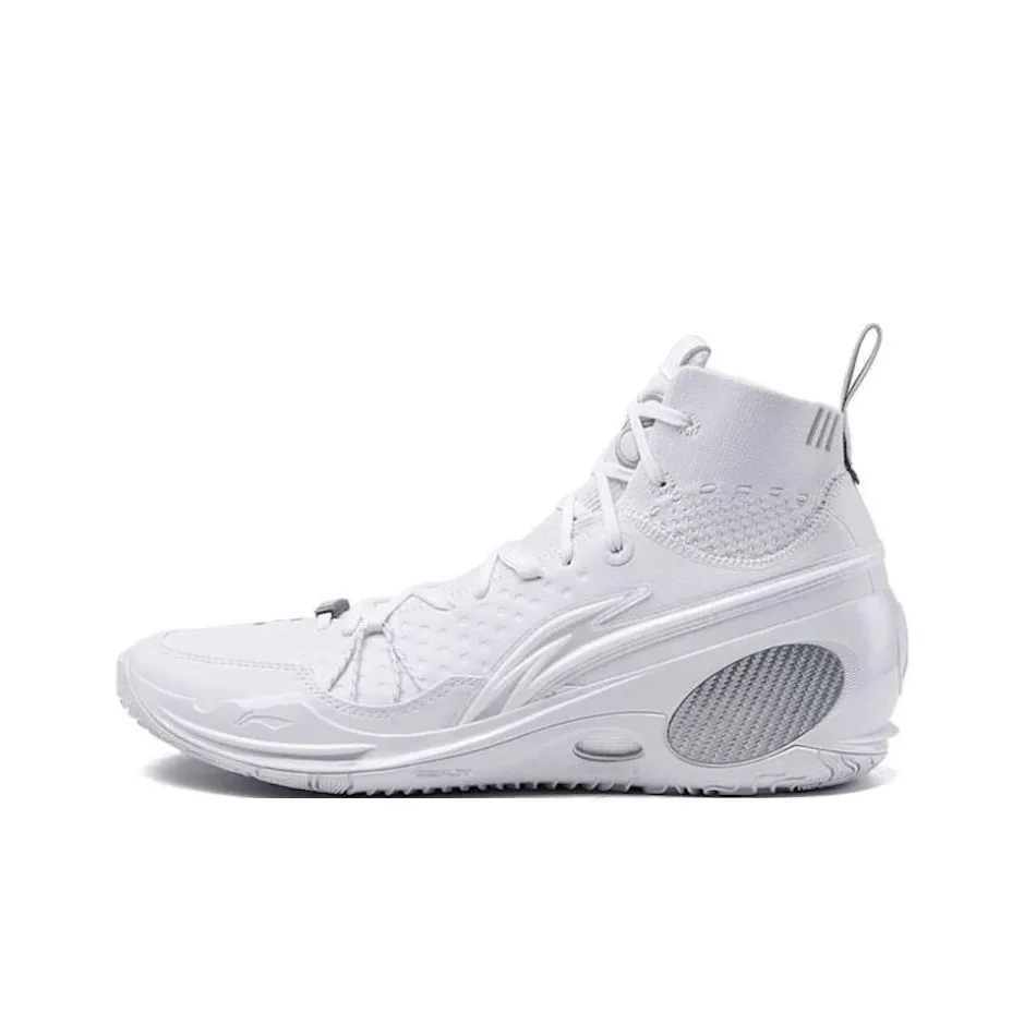 LiNing Slip Resistant, Abrasion Resistant Cushioning High Top Basketball Shoes Men's White