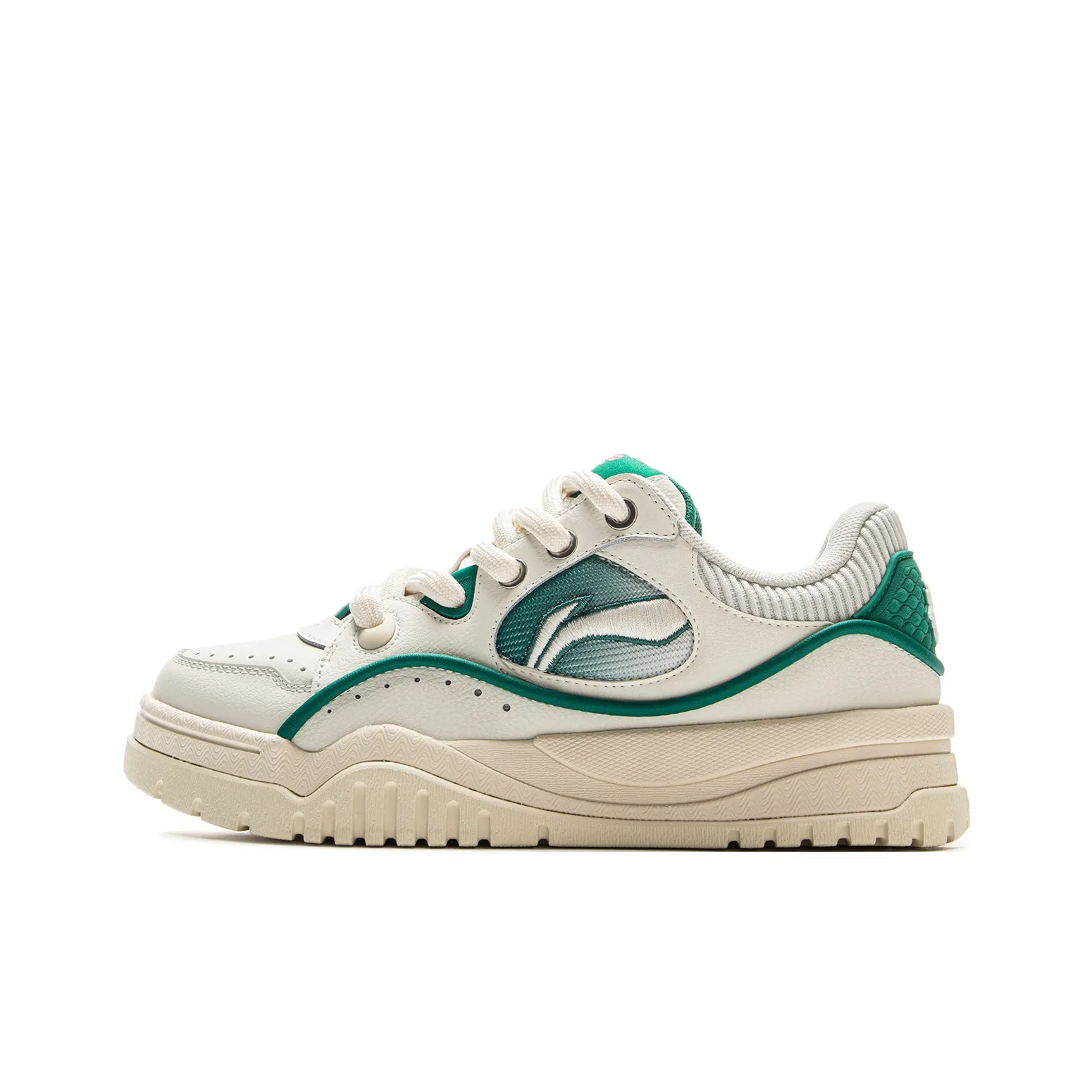 LOL x LiNing Противоскользящие Устойчивые к износу Легкие Низкие Кроссовки для скейтбординга Женские Бежево-зеленые