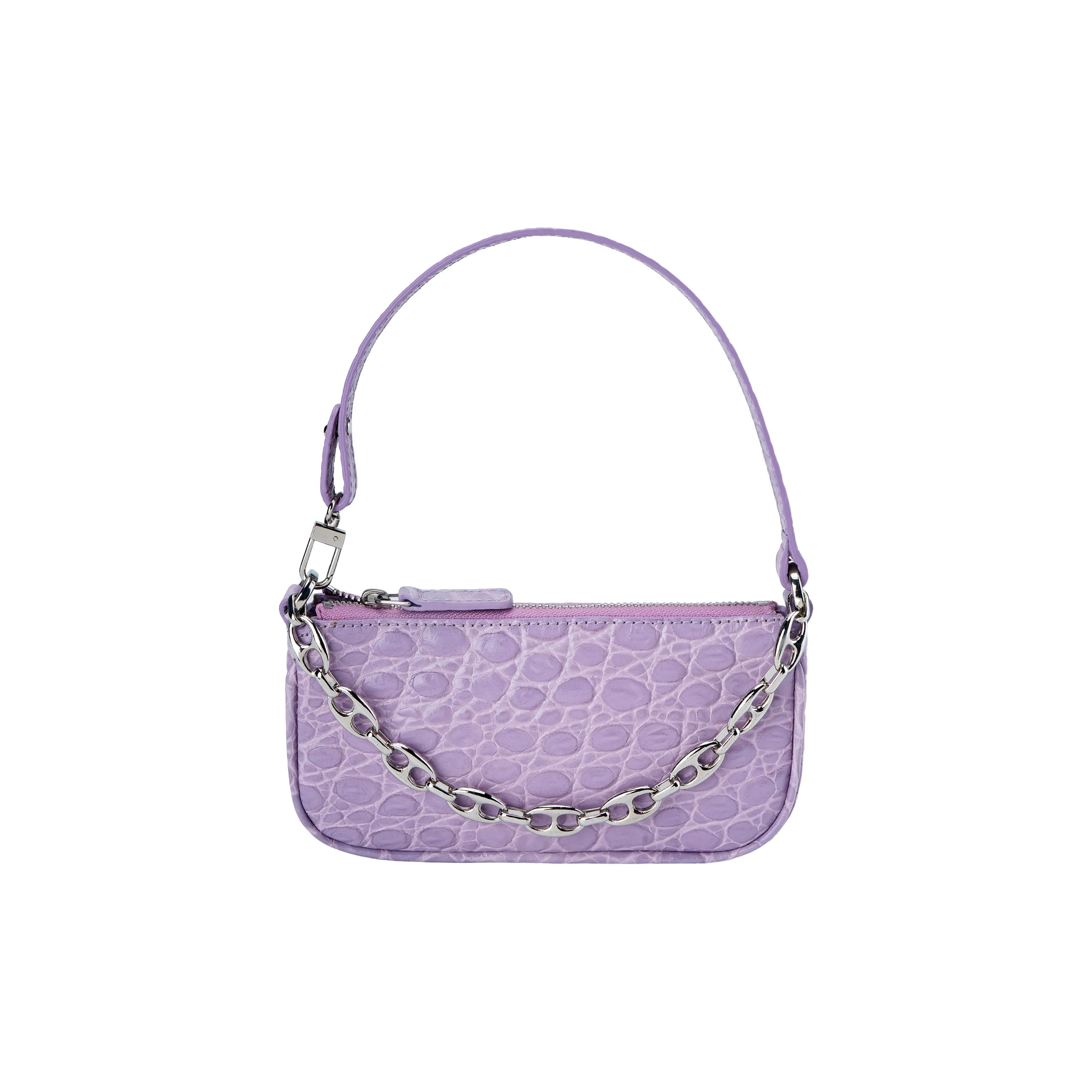 By Far Mini Rachel Leather Baguette Bag, One Shoulder Handbag Mini Women's Purple