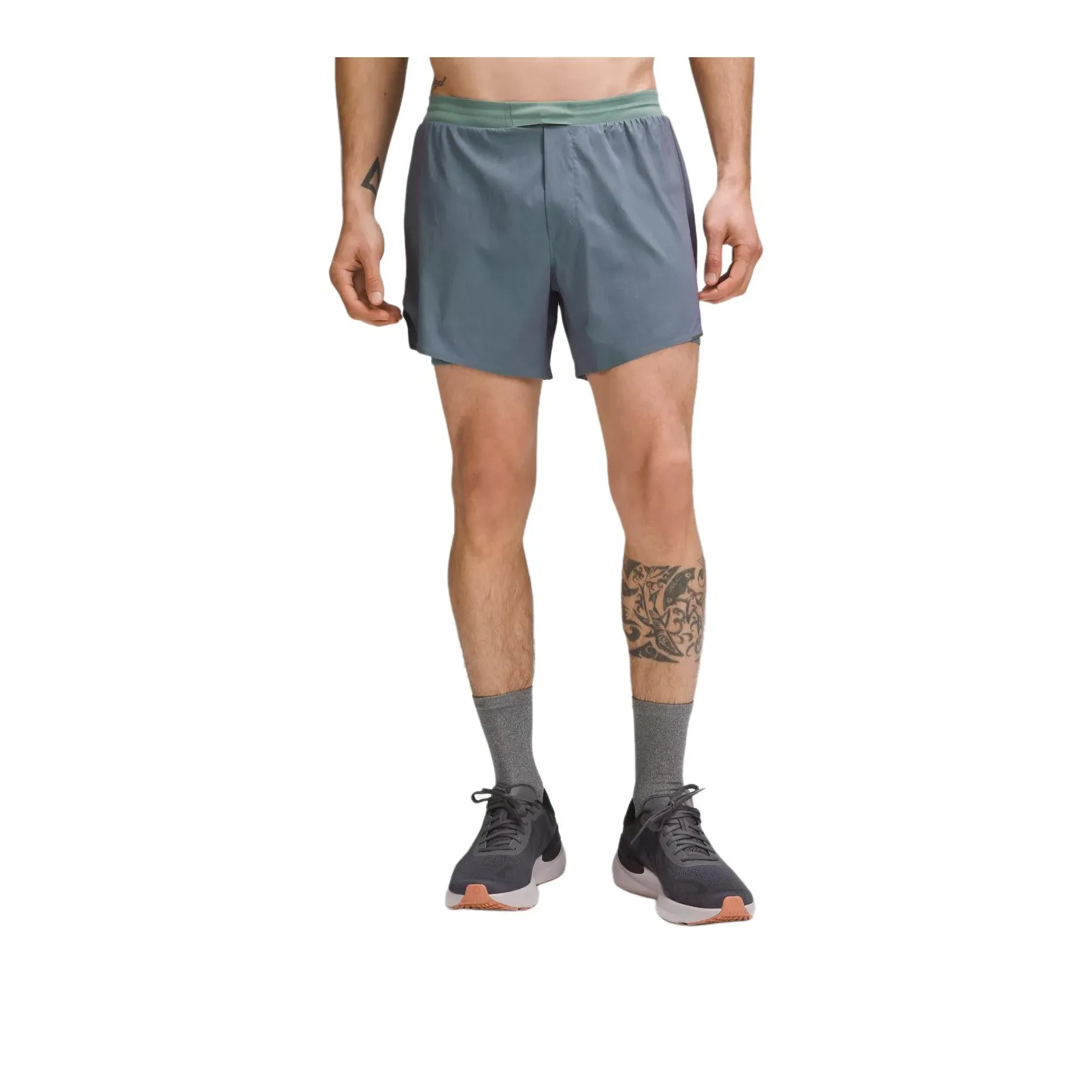 Lululemon Fast And Free Lined Short 5' Iridescent Sports Shorts Men's Trendy Aqua Blue/Powerful Purple