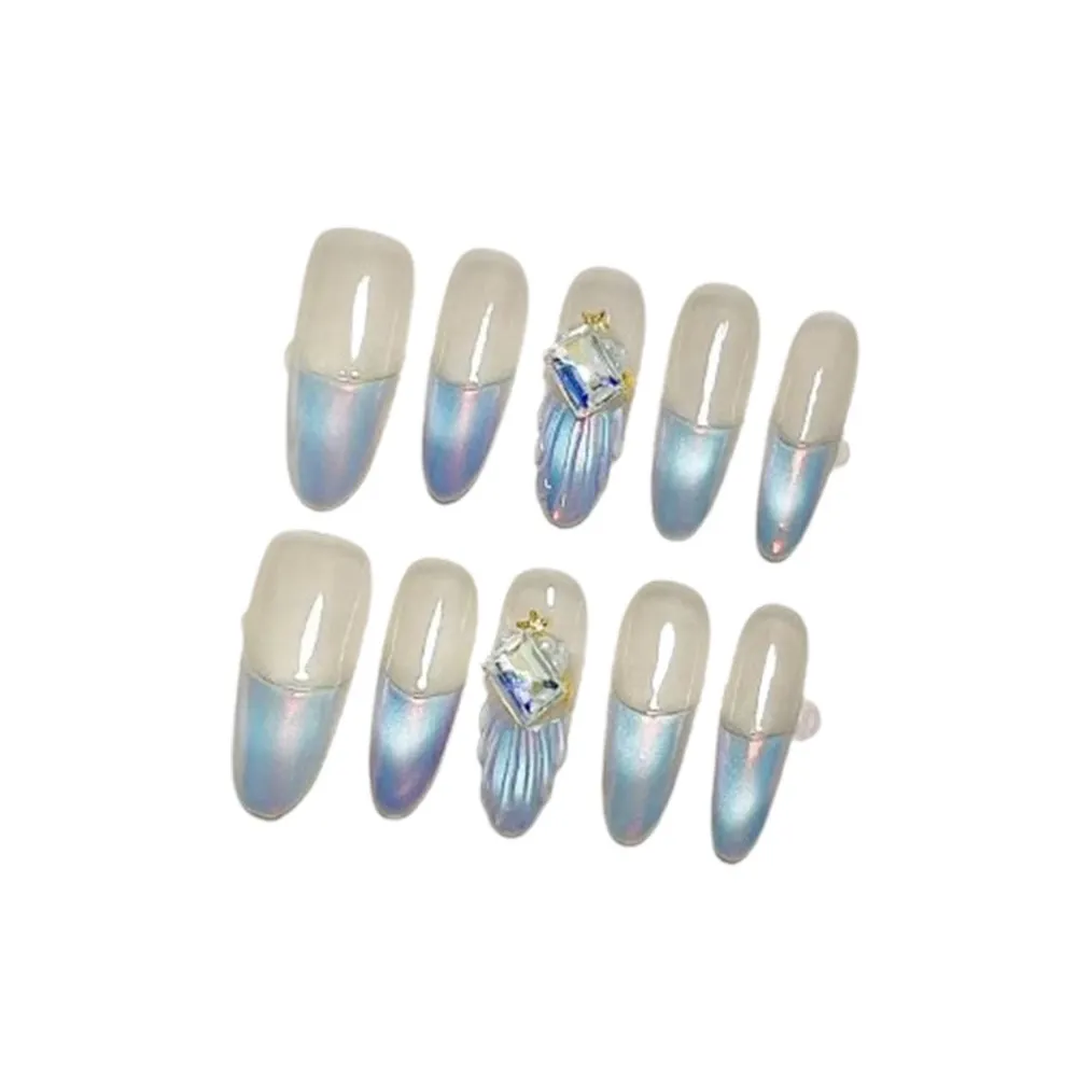 LIANJING [Синий Легенда OF Great Sea] Русалка Icy Clear Кошачий глаз Premium False Nail 30MM Овал