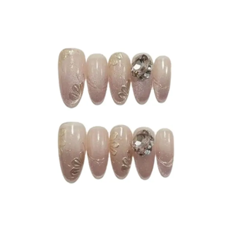 LIANJING [Love Garden] Ручная работа Искусственный Ногтик Шампанское Fine Искра Nail Art Ручной работы Разрисованный Цветочный Чистый Мягкий 25 мм Овал