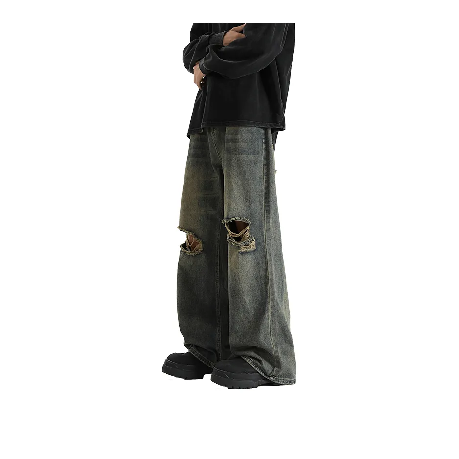 Qnxeey Jeans Unisex Vintage Blue