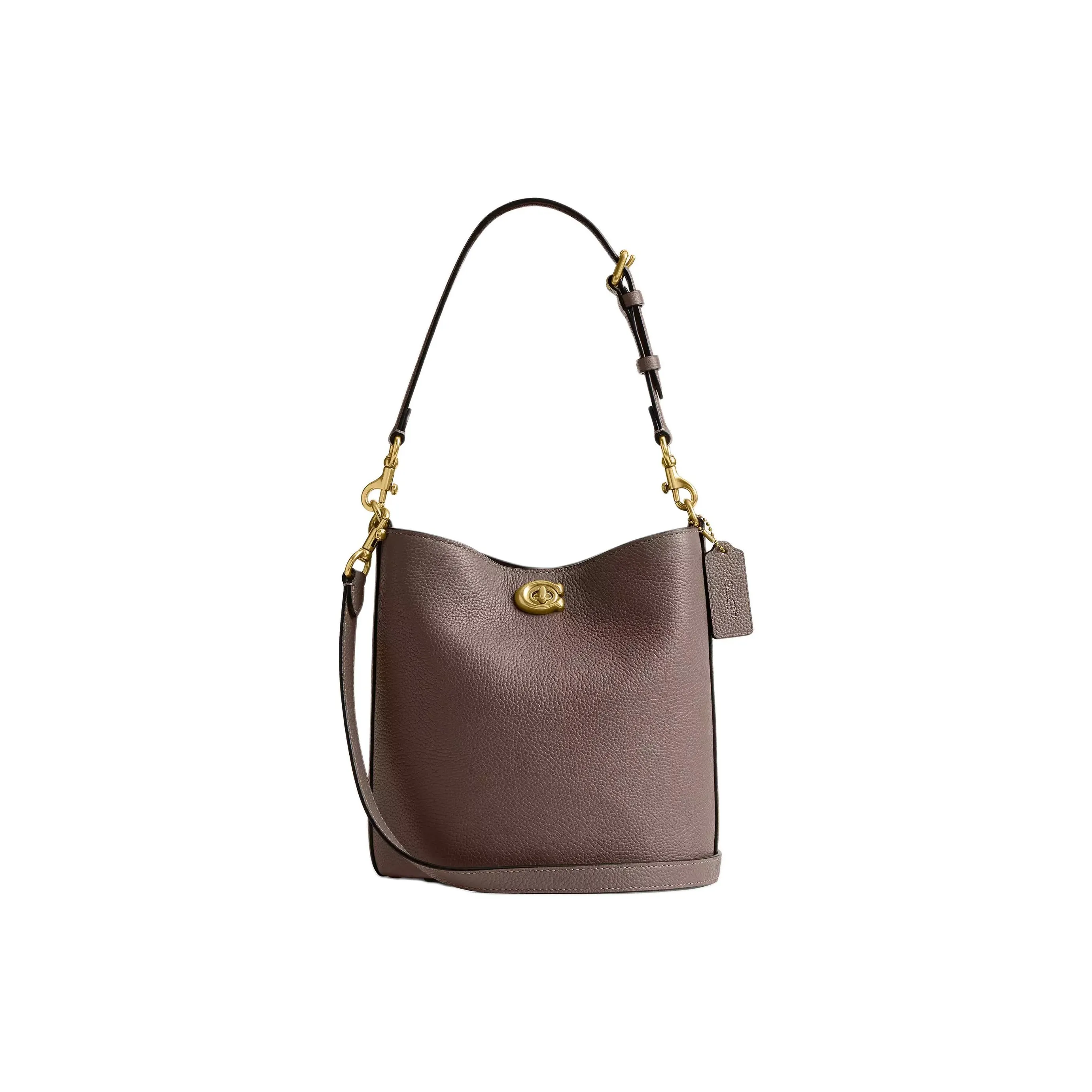 COACH Willow Leather Bucket Bag, Portable Crossbody Bag, Shoulder Bag Trumpets Women's Brass & Black Stone
