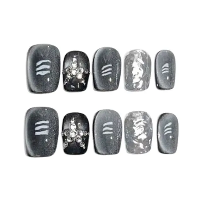 LIANJING [Wantan Aqua] Ручная работа Искусственный Ногтик Осветляющий Кошачий глаз Блестящий Звезда Съемный 17 мм Короткий Квадратный