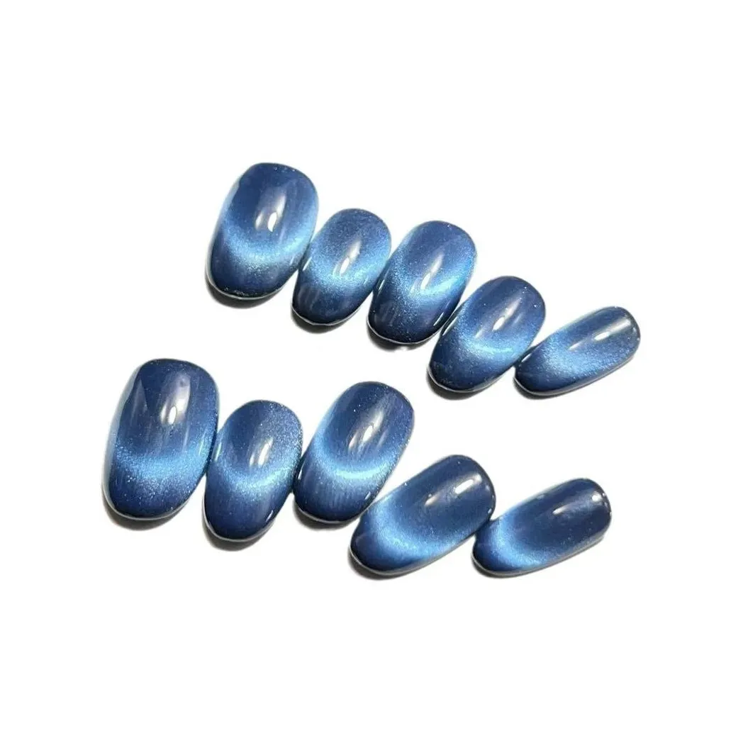 LIANJING [Синий Danube] Ручная работа Фальшивая Погоня Небесно-голубой Искрящийся Кошачий глаз Pure Desire Nail Art Наклейка 20 мм Овал