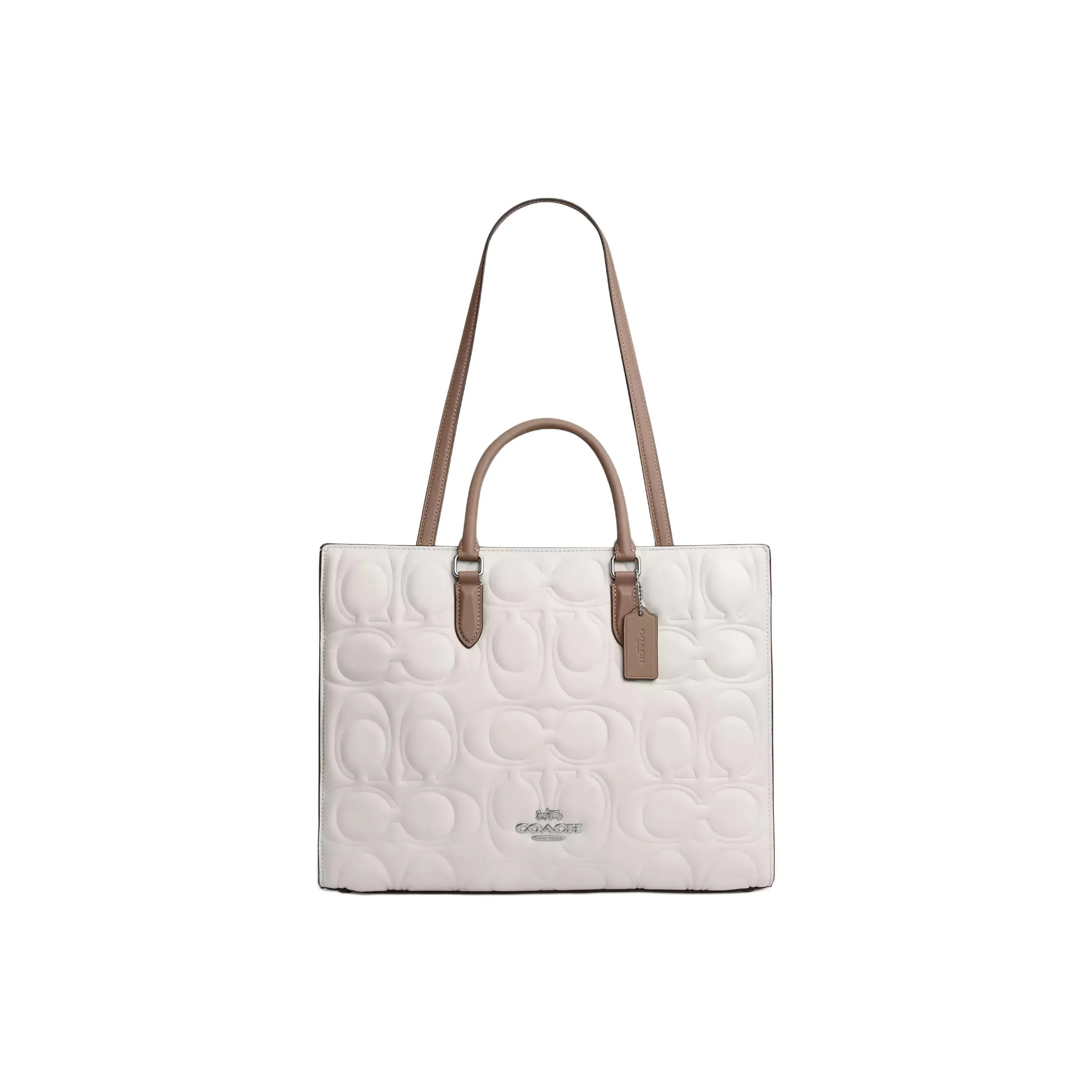 COACH Maggie Smooth Leather Tote Bag, Shopping Bag, Shoulder Bag, Handbag Tubas Women's Chalk