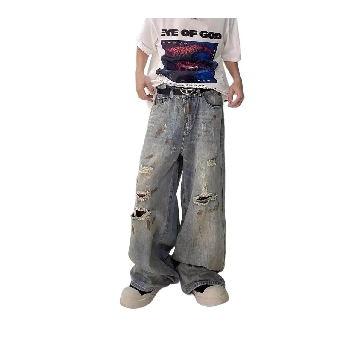 MGXEK Jeans Unisex Ink Splatter Ripped