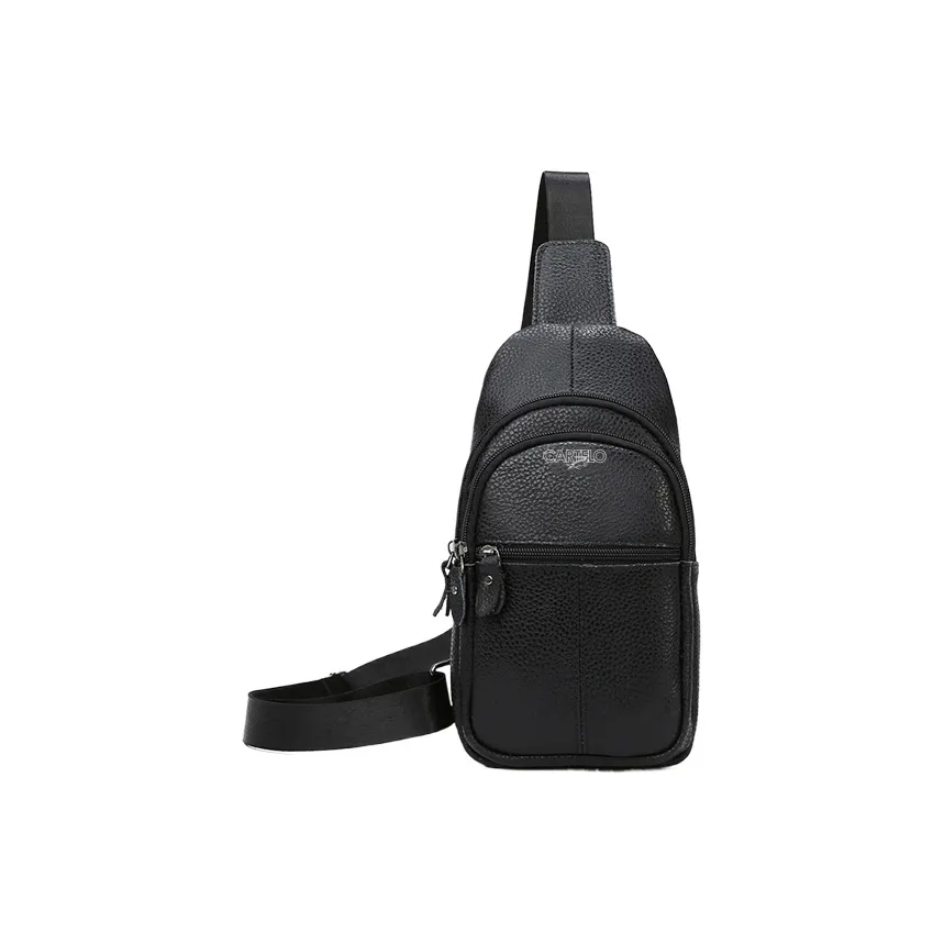CARTELO Top Grain Cow Leather Small Front Pocket Bag Sling Bag Regular Unisex Black/Khaki/Brown