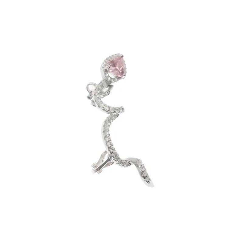 PARANOID PUPPY Heavy Industry Pink Heart Zircon Clip on Earrings With No Pierced Ears Unique Design Women's