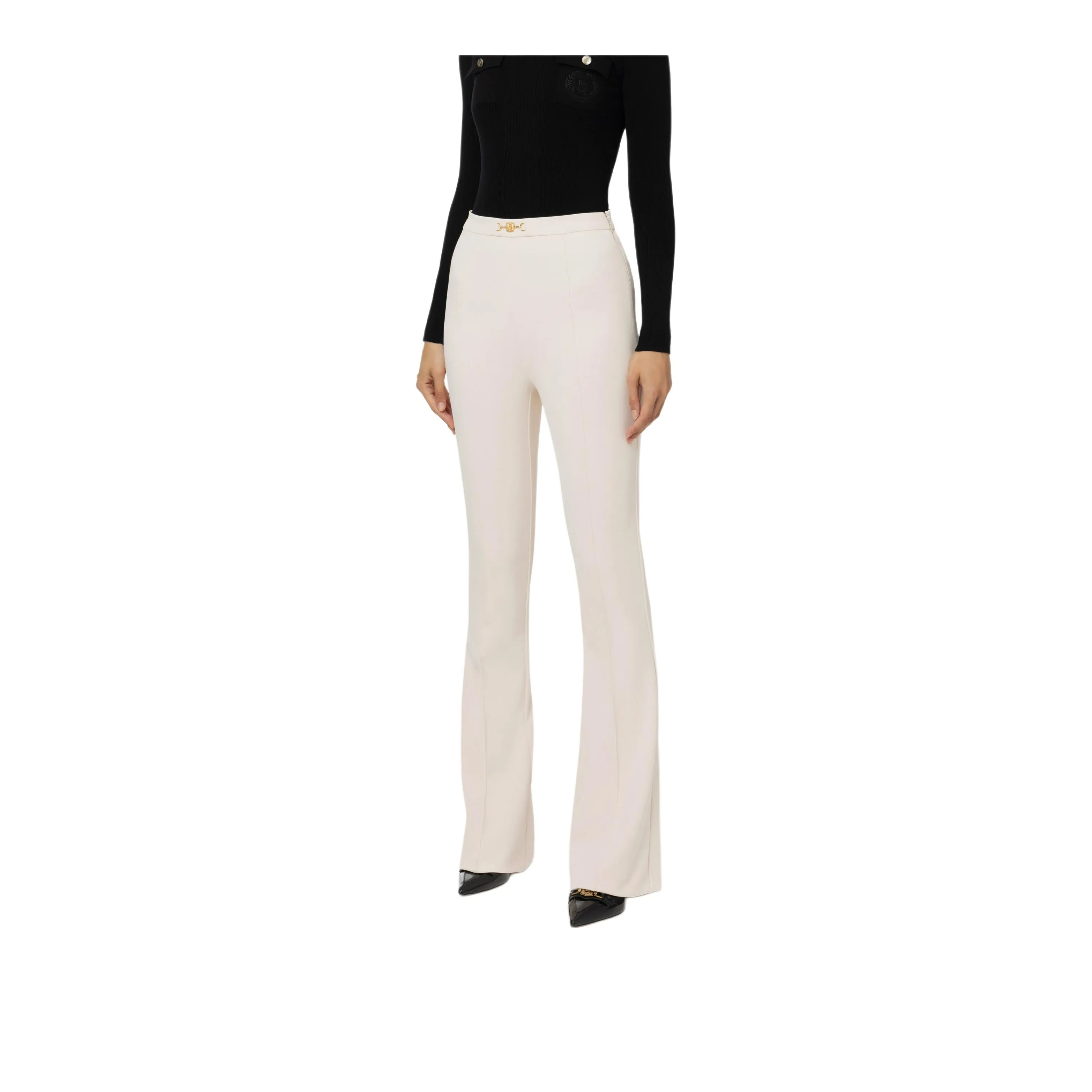 Elisabetta Franchi Horsebit Stretch Crepe Palazzo Trousers