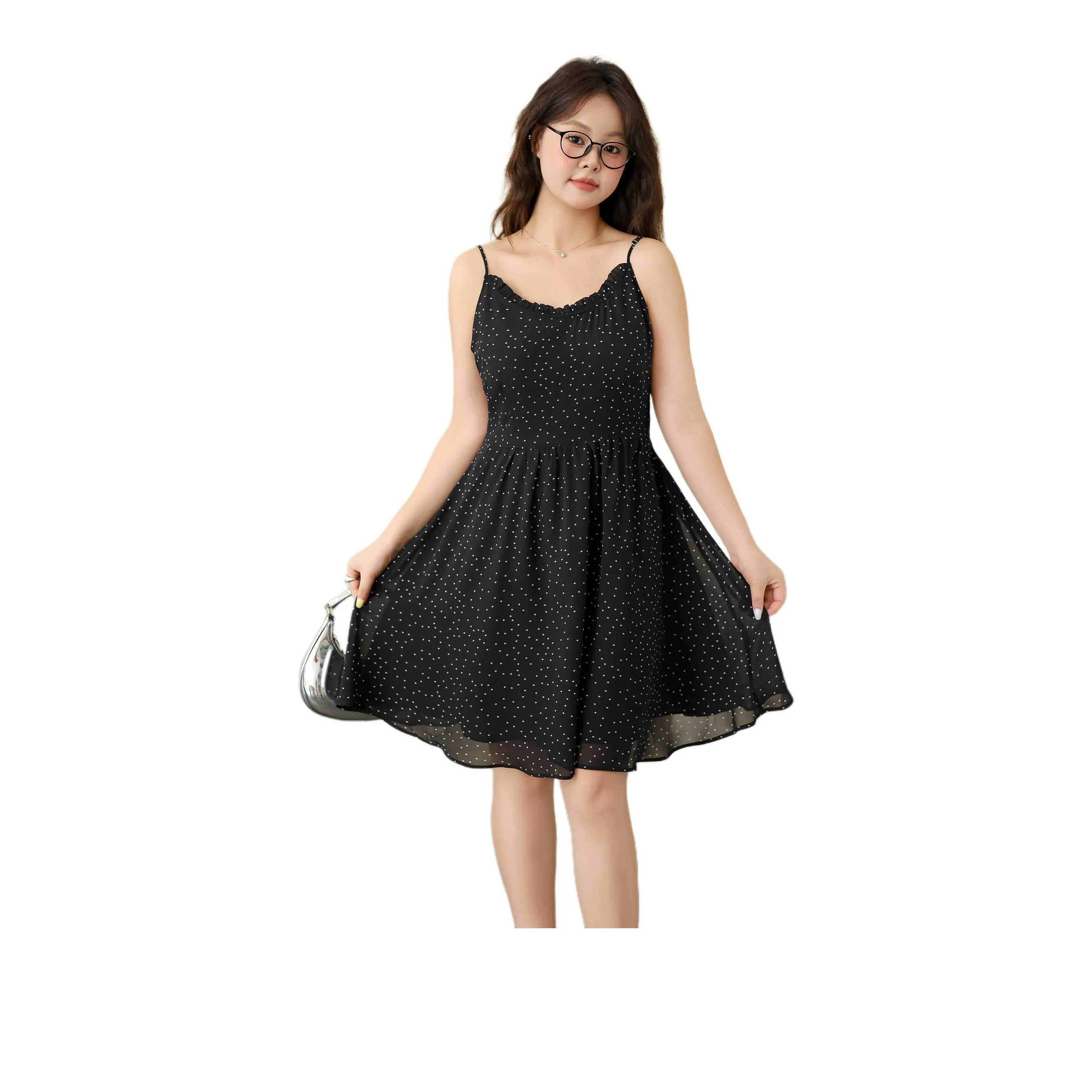DAMABAIFENBAI Plus Size Slip Dress Women's Black