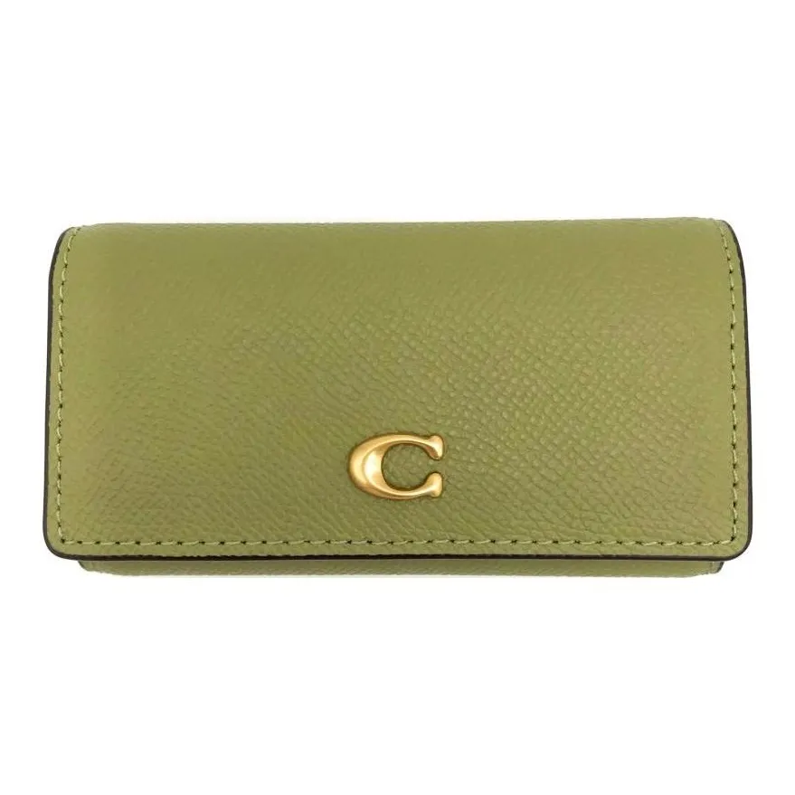 COACH Leather Clutch Key Pouch Women's Brass With Moss