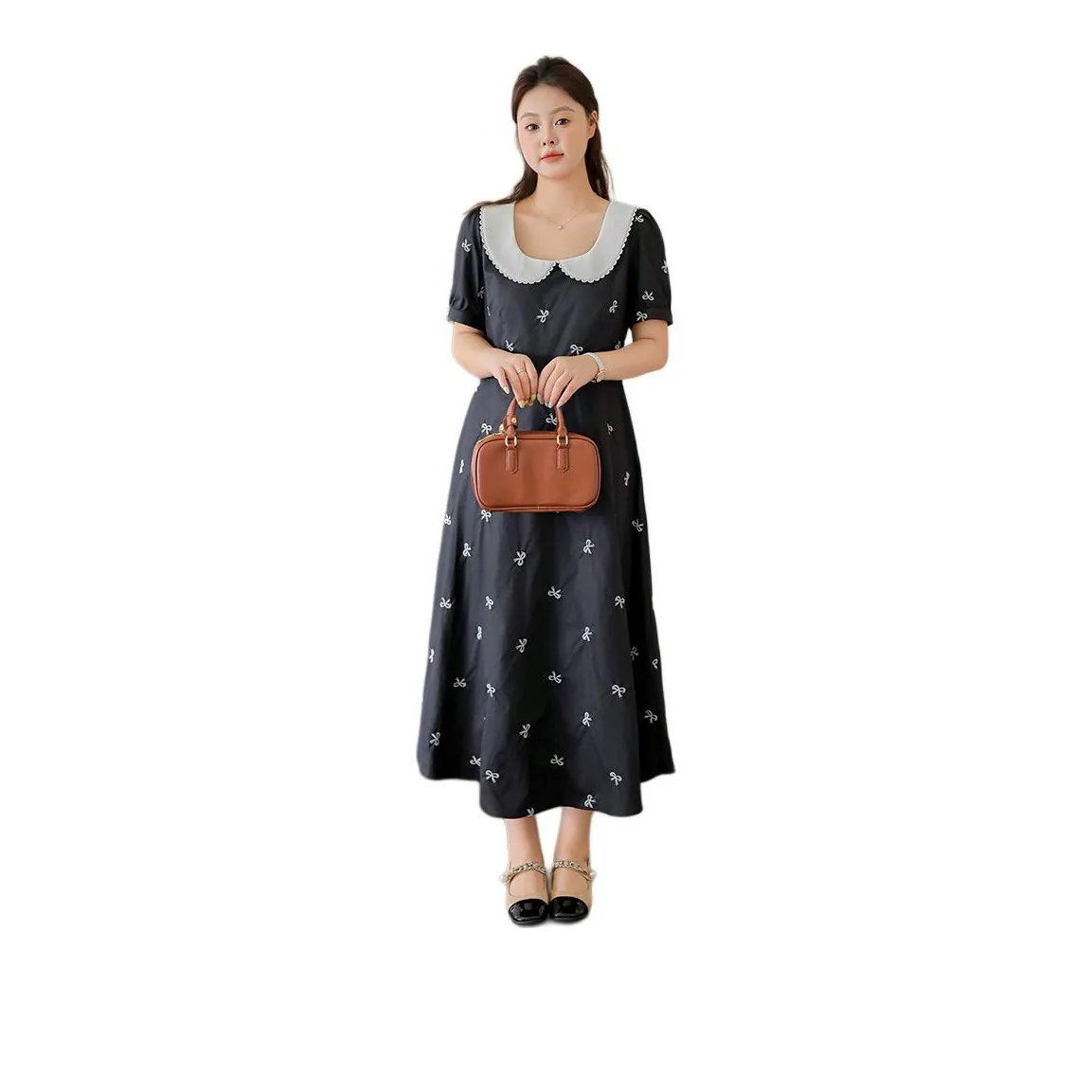 DAMABAIFENBAI Short Sleeved Dress For A Curvy Figure Women's Black