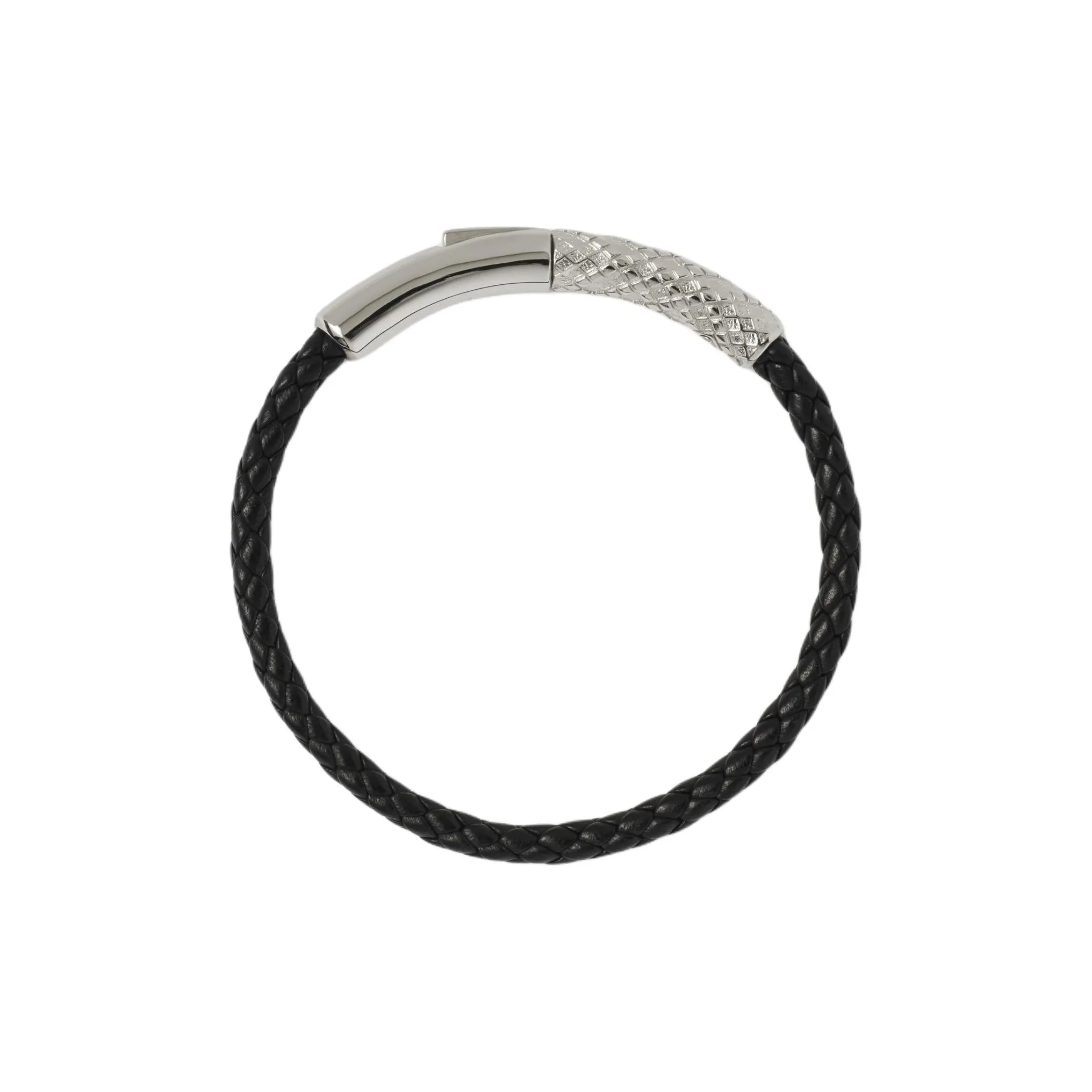 Burberry Brass Palladium Plated Lambskin Leather Bracelets Unisex Black