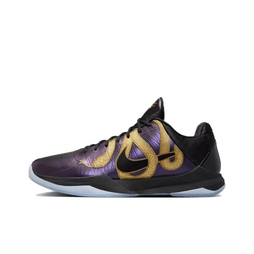 NIKE Kobe 5 Баскетбольные кроссовки Низкие Топы Черно-фиолетовый Золотой Мужские