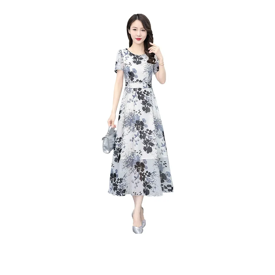 Cypress House Short Sleeved Dress Women's White Base With Black And Gray Floral