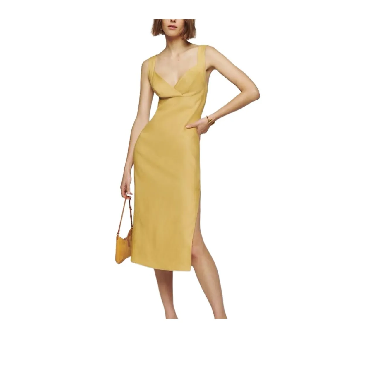 REFORMATION Allira Linen Dress Slip Dresses Women's Yellow
