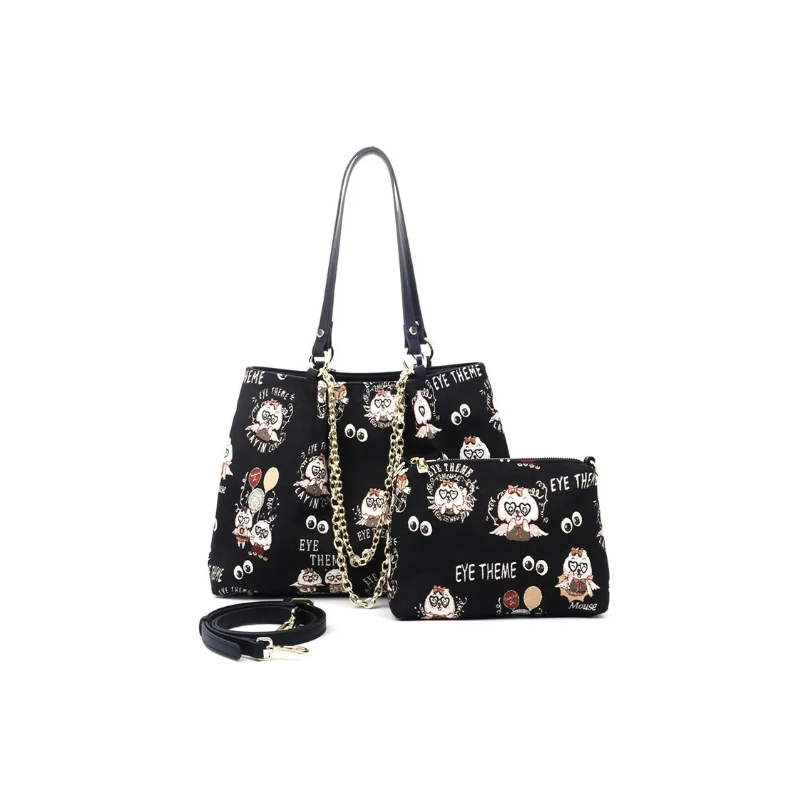 EYE THEME PU Combo Bag, Shoulder Bag Women's Black/White & Blue