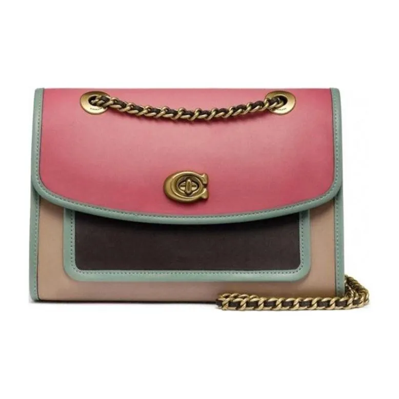 COACH Паркер Коровья кожа Сумка через плечо Сумка с цепочкой Сумка Средний Женские Макарон Розовый Зеленый Молочно-чайный