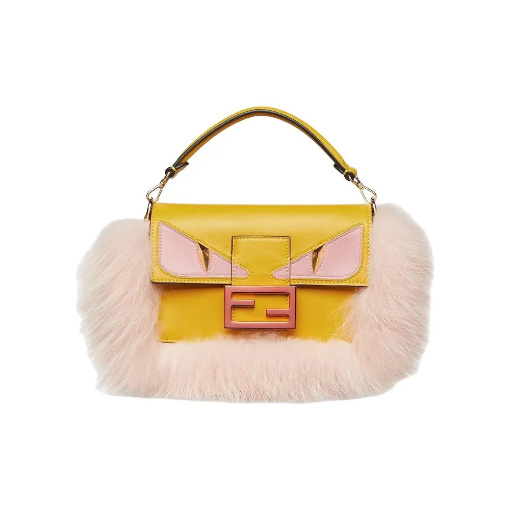 FENDI Baguette Calfskin Shoulder Bag, Crossbody Bag, Handbag Mini Women's Yellow