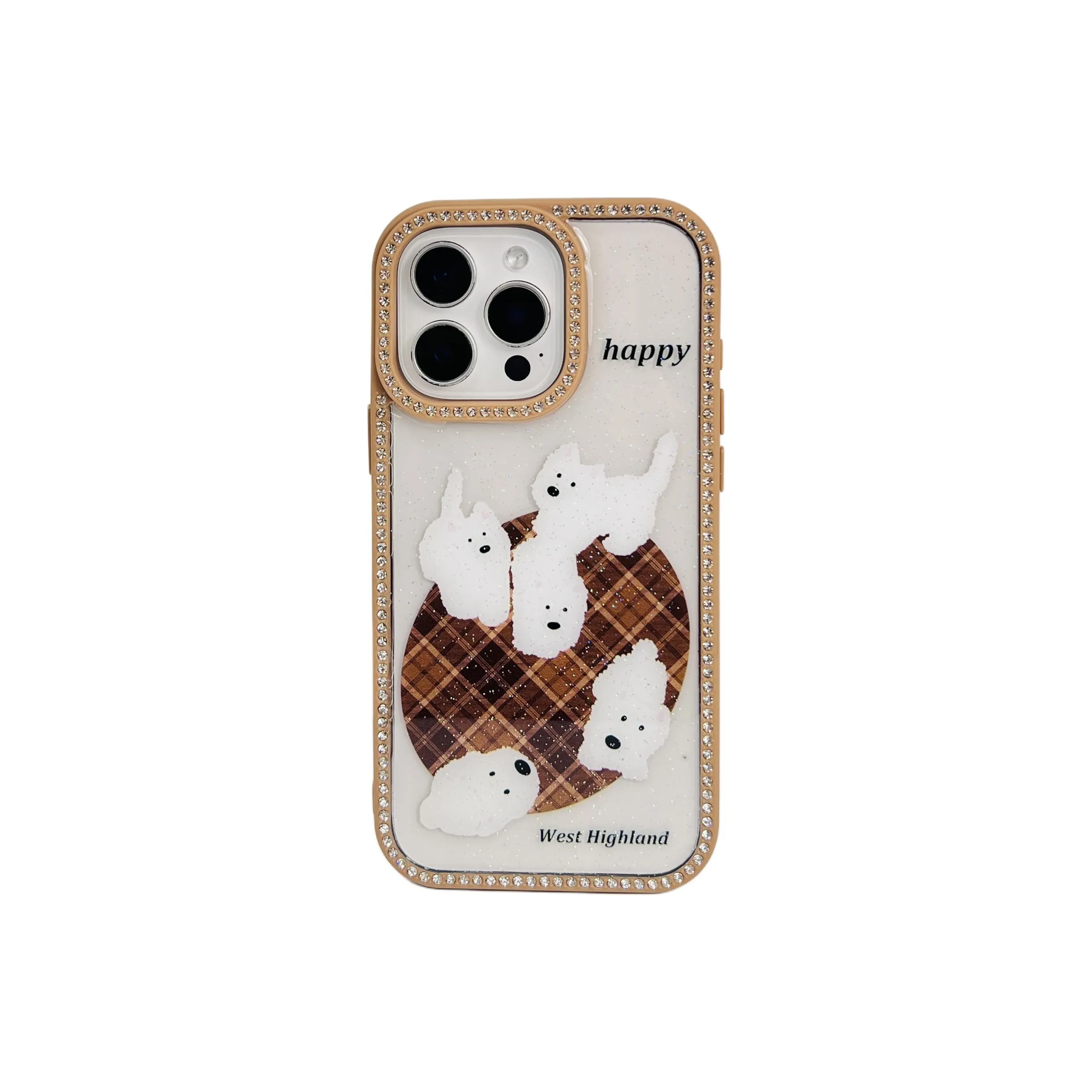 Wei Xin Acrylic Material Plaid Carpet White Puppy Phone Cases Compatible With IPhone 16/15 Pro Max/Apple 13/14 Pro/Max