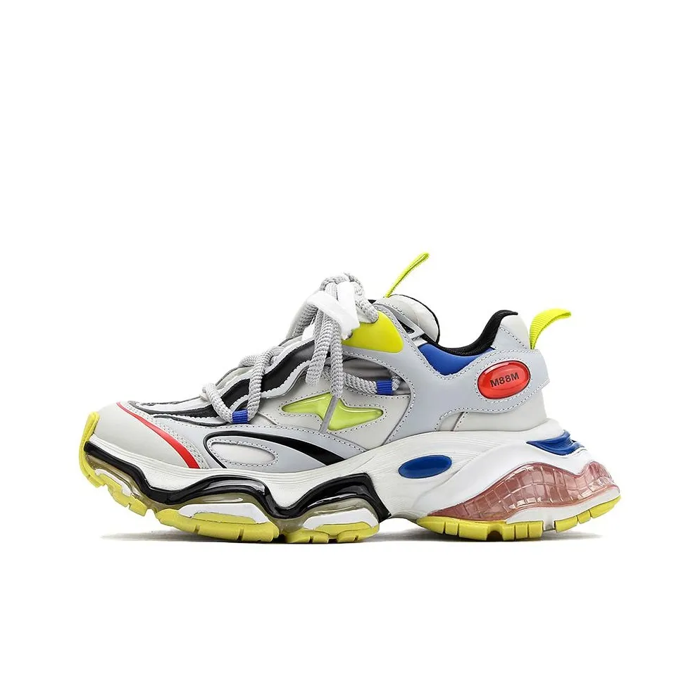 M88M Anti Slip And Wear Resistant Height Increasing Low Top Chunky Sneakers Unisex Gray Yellow