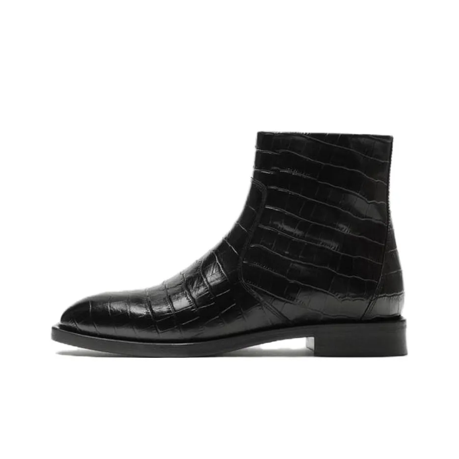 ZARA EMBOSSED Ankle Boots Men's Black
