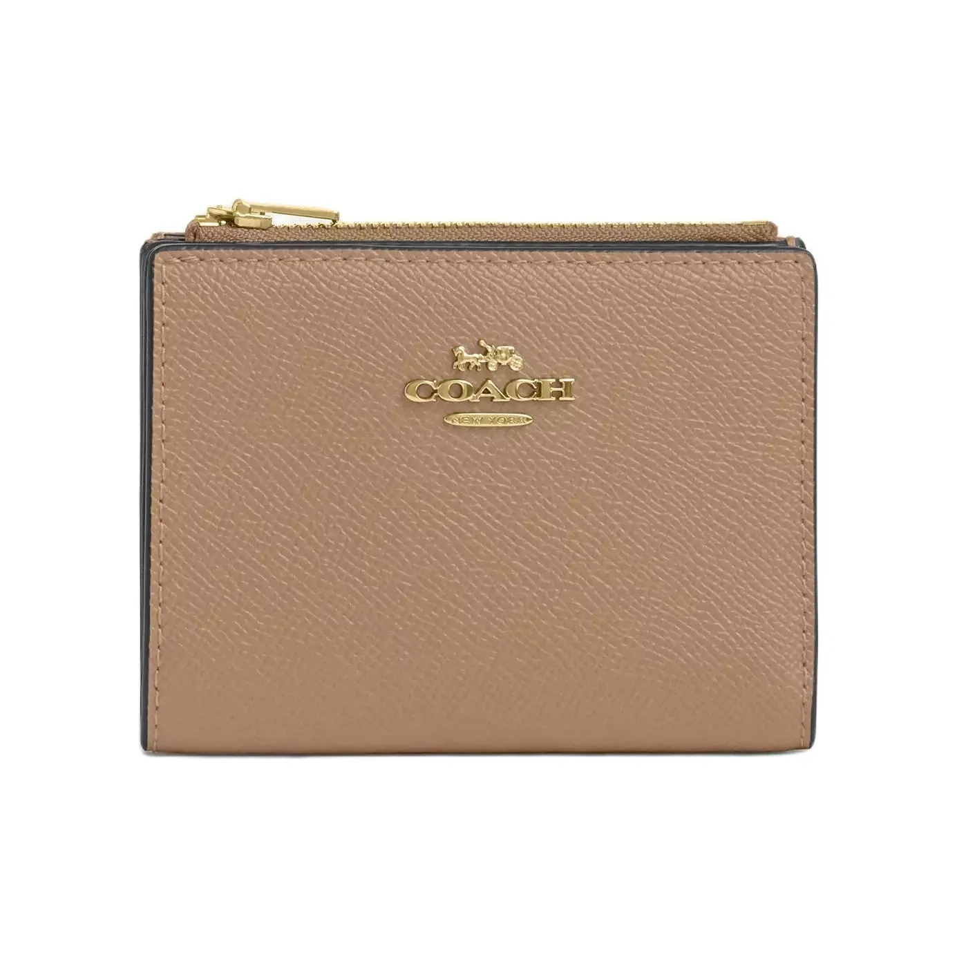 COACH Cross Grain Leather Wallet Mini Women's Gold & Taupe
