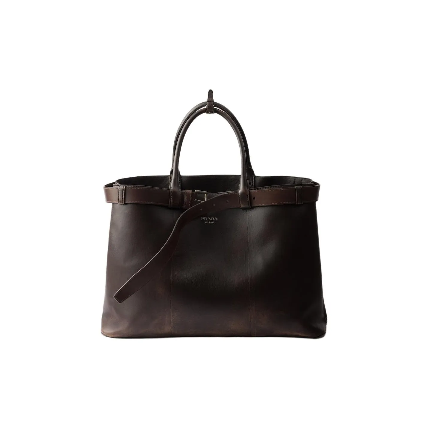 PRADA Lambskin Tote Bag, Shopping Bag, Shoulder Bag, Crossbody Bag, Handbag Women's Dark Brown