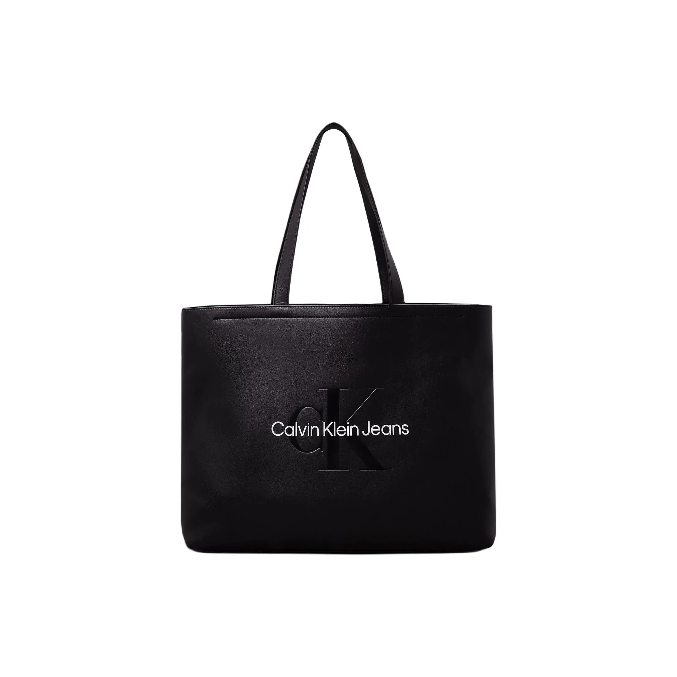 CALVIN KLEIN Smooth Faux Leather Tote Bag, Shopping Bag, Handbag, Shoulder Bag Tubas Women's Trendy Black