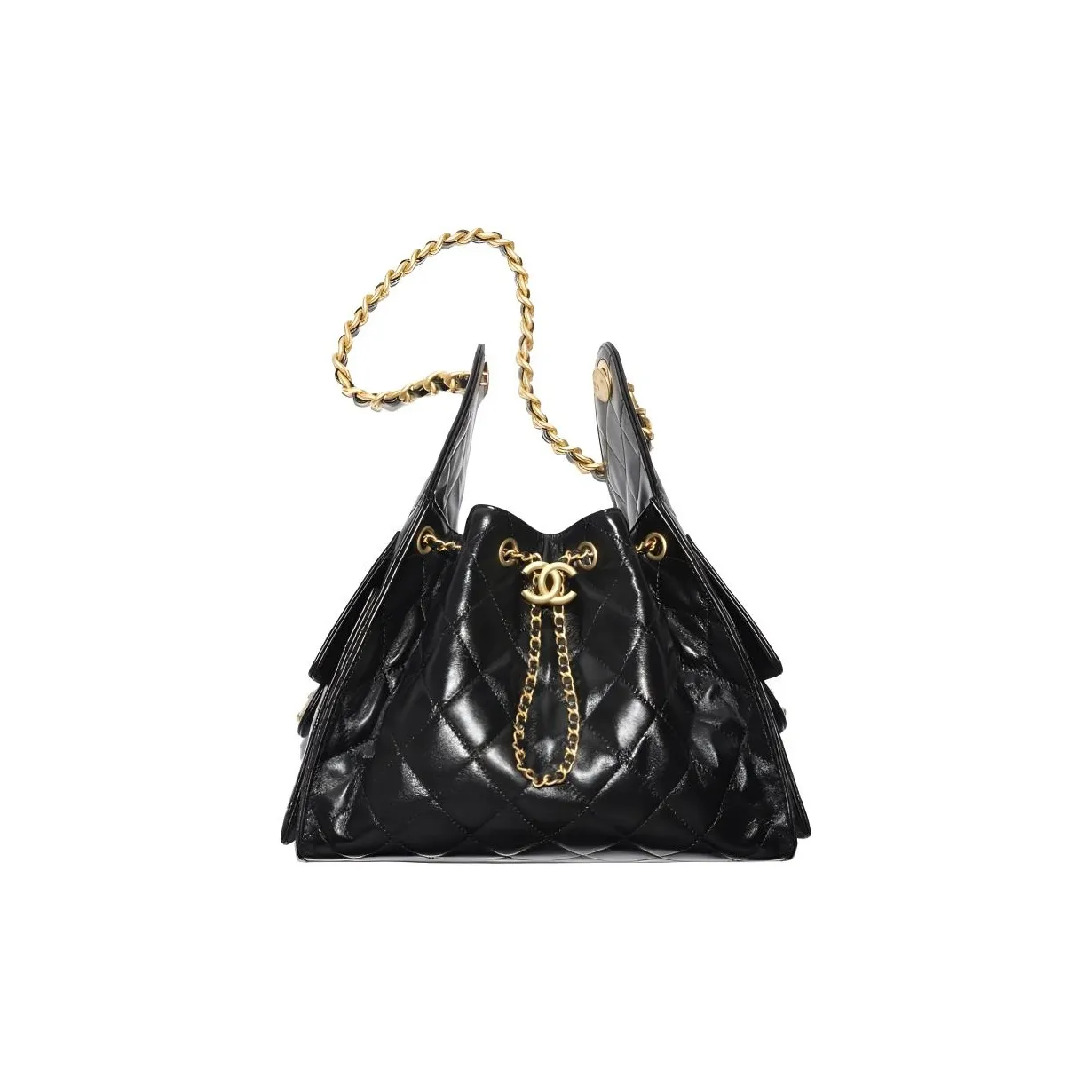 CHANEL 25Bag Cow Leather Material Gold Metal Shoulder Bag Trumpets Women's Black