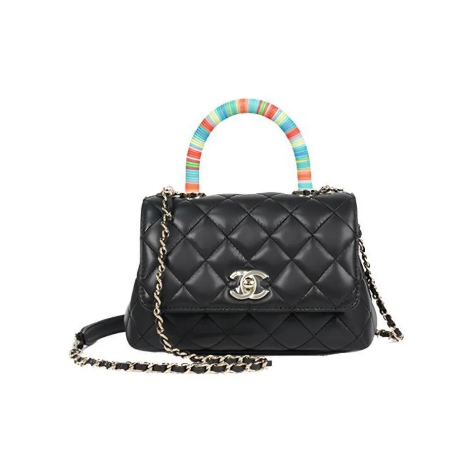 CHANEL COCO Handle Goatskin Crossbody Bag Women's Black
